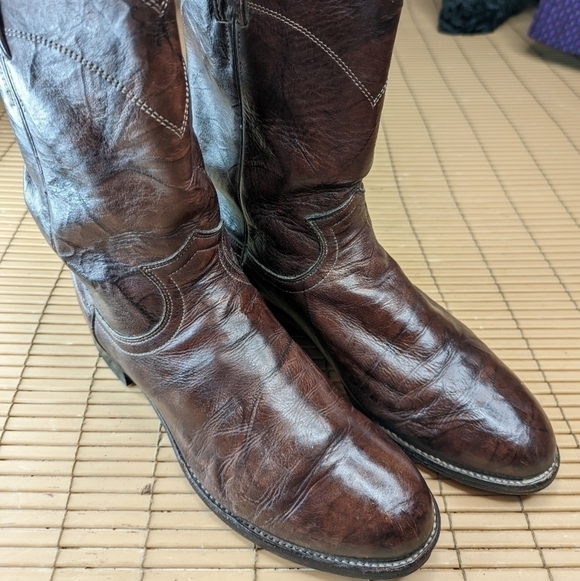 JUSTIN BOOTS DEERLITE BROWN MARBLED LEATHER R TOE ROPER COWBOY BOOTS #3162 MEN\'S main image 2